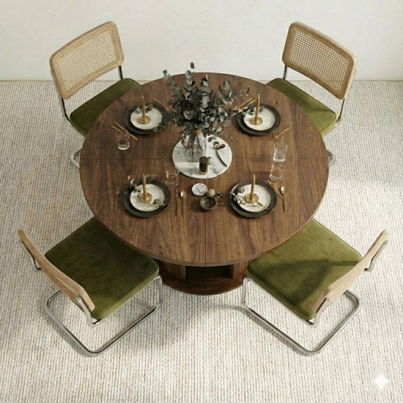 Luxury wooden dining table with upholstered chairs