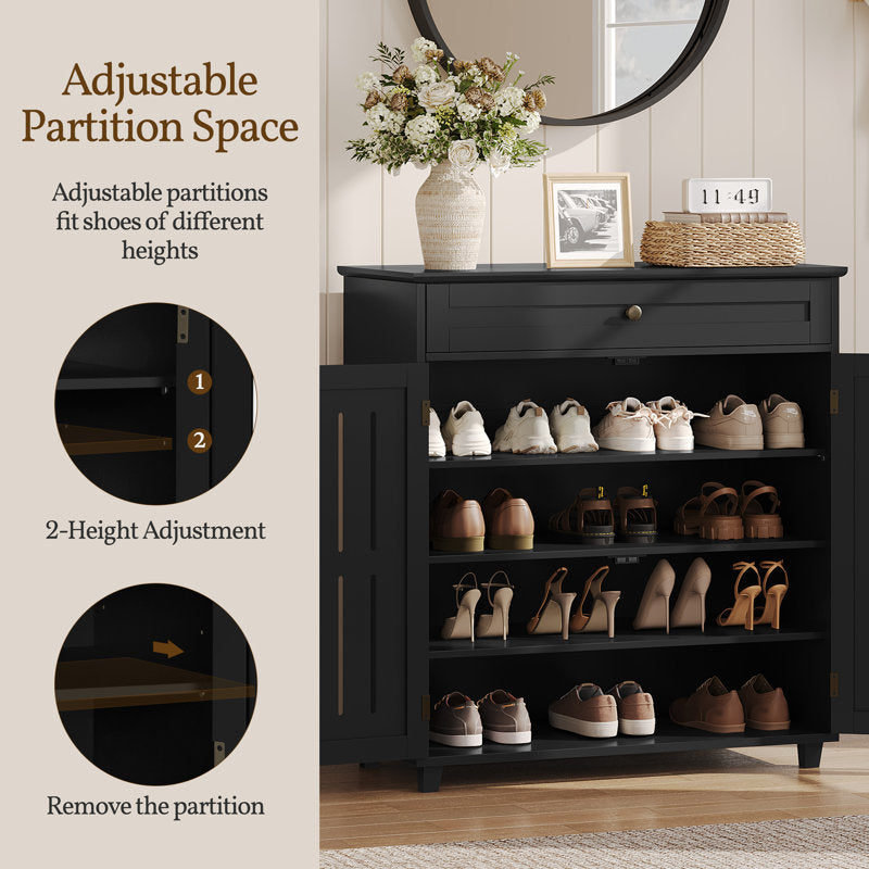 Entryway storage cabinet with hidden shoe compartments