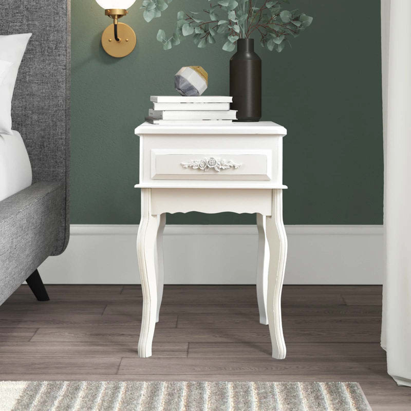 Premium teak wood end table with storage drawer