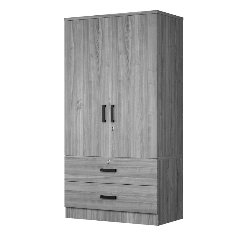 "Tall teak wood storage cabinet with drawers"