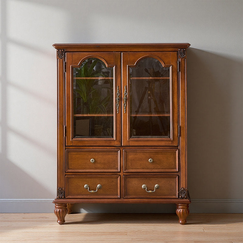 Handcrafted wooden display cabinet with glass shelves