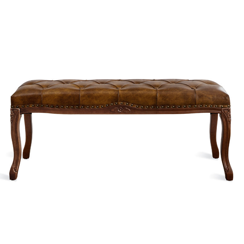 Vintage teak wood upholstered bench
