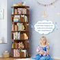 Space-saving round teak wood bookshelf with open shelves

