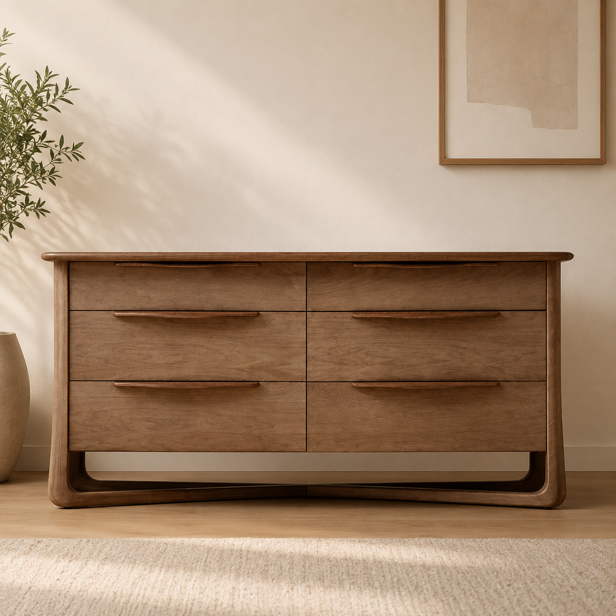Solid teak wood 6 drawer dresser for bedroom storage