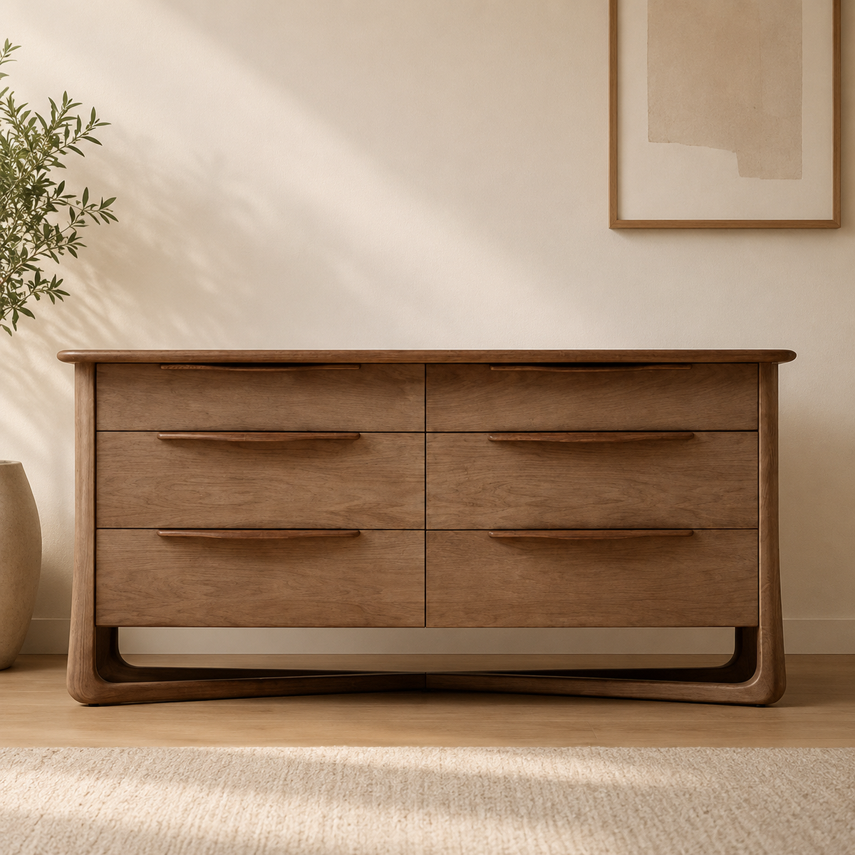 Solid teak wood 6 drawer dresser for bedroom storage