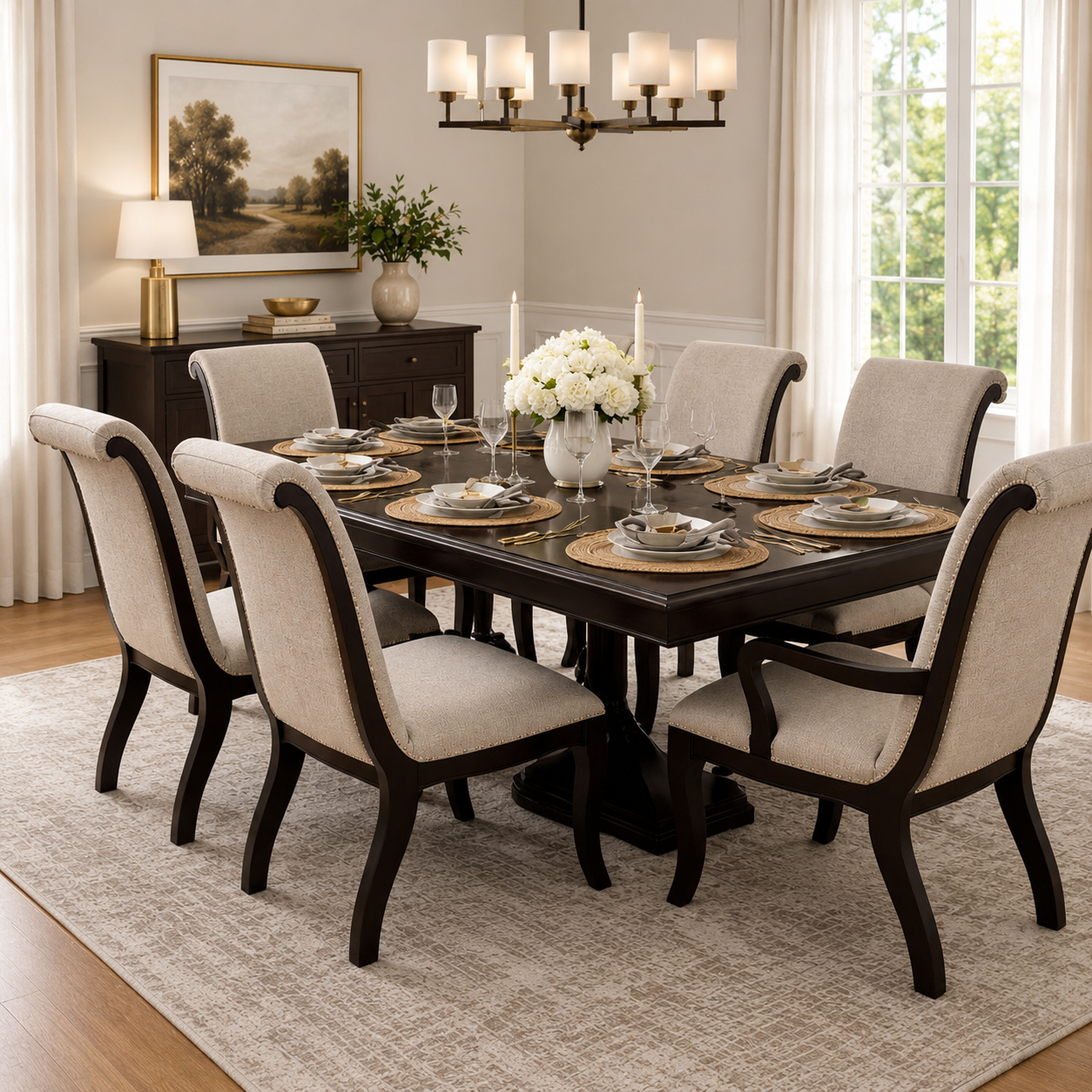 Solid Teak Wood 8 Seater Dining Table Set by Sky Rise Decor