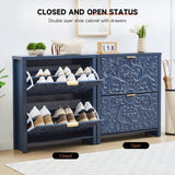 Decorative teak wood storage cabinet with carved details