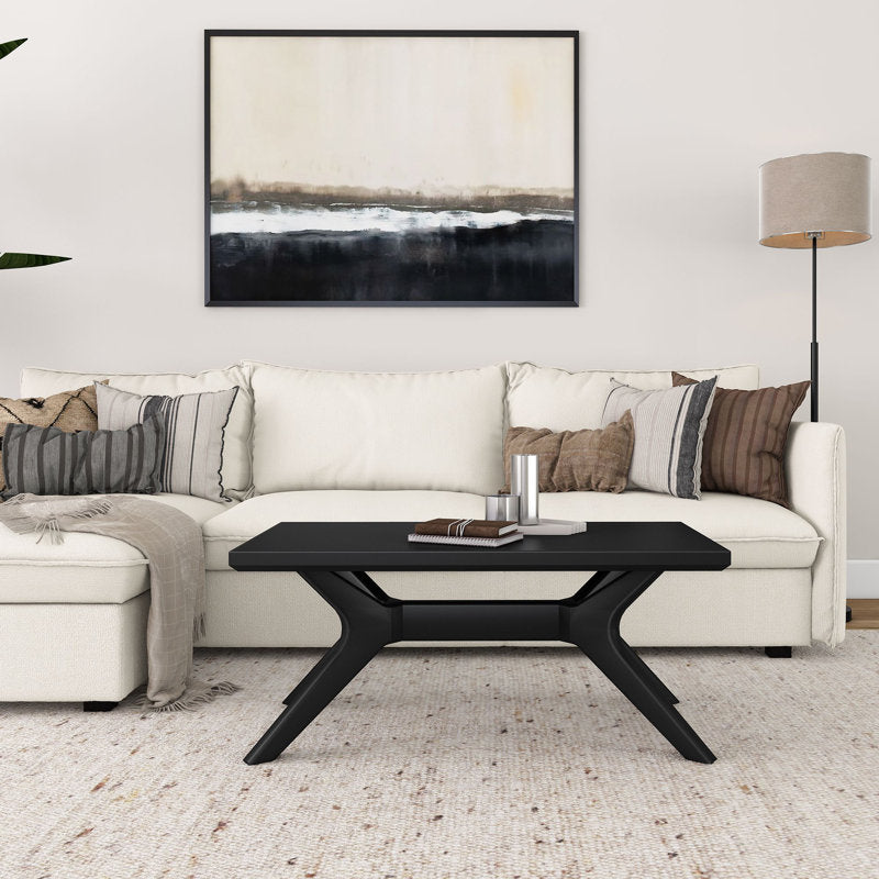 Contemporary teak wood center table with black finish