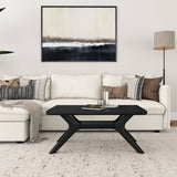 Contemporary teak wood center table with black finish