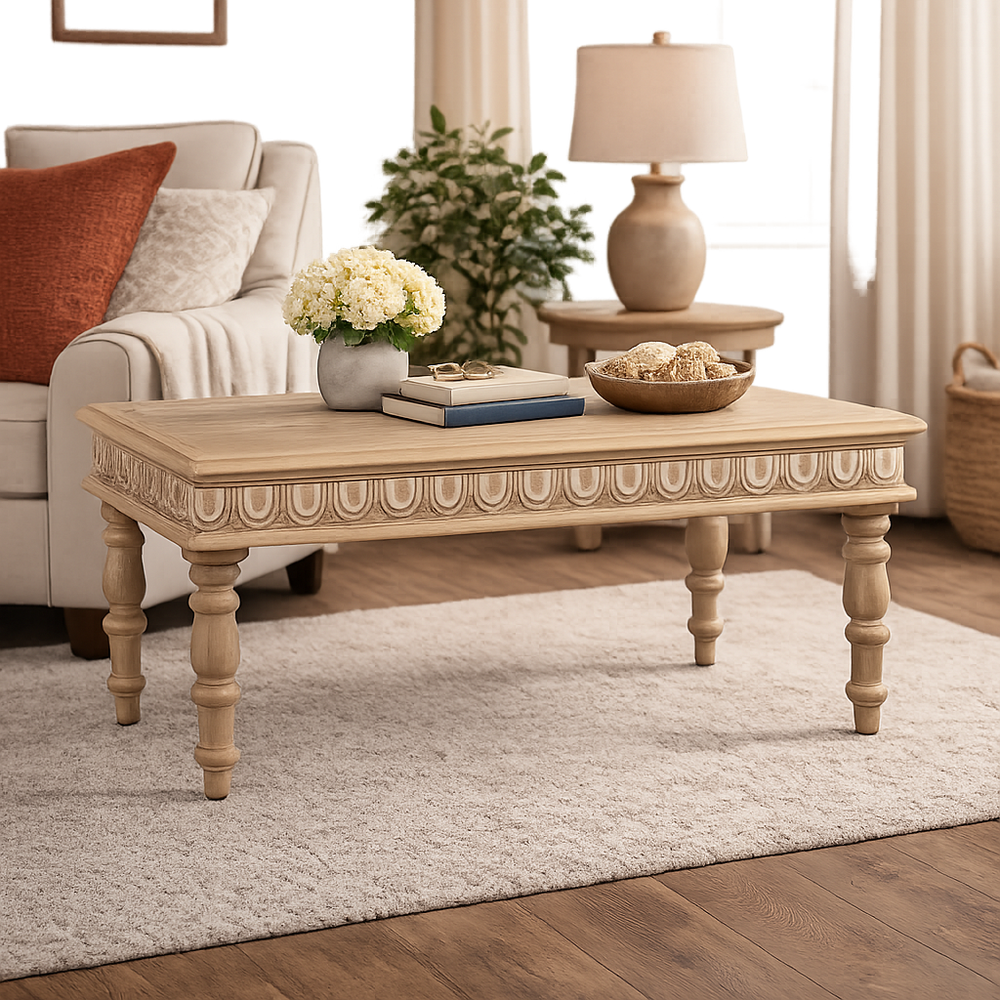 Solid teak wood handcrafted coffee table for living room
