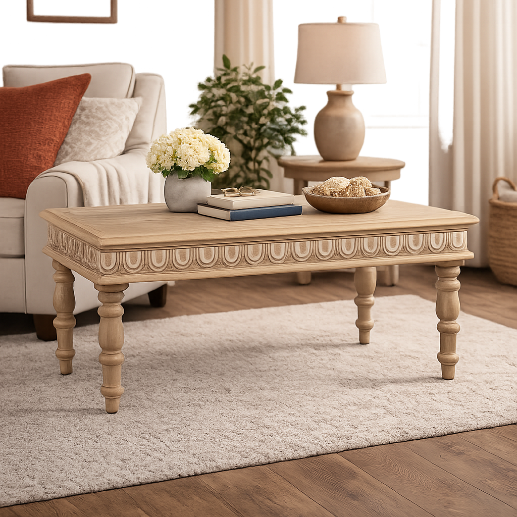 Solid teak wood handcrafted coffee table for living room
