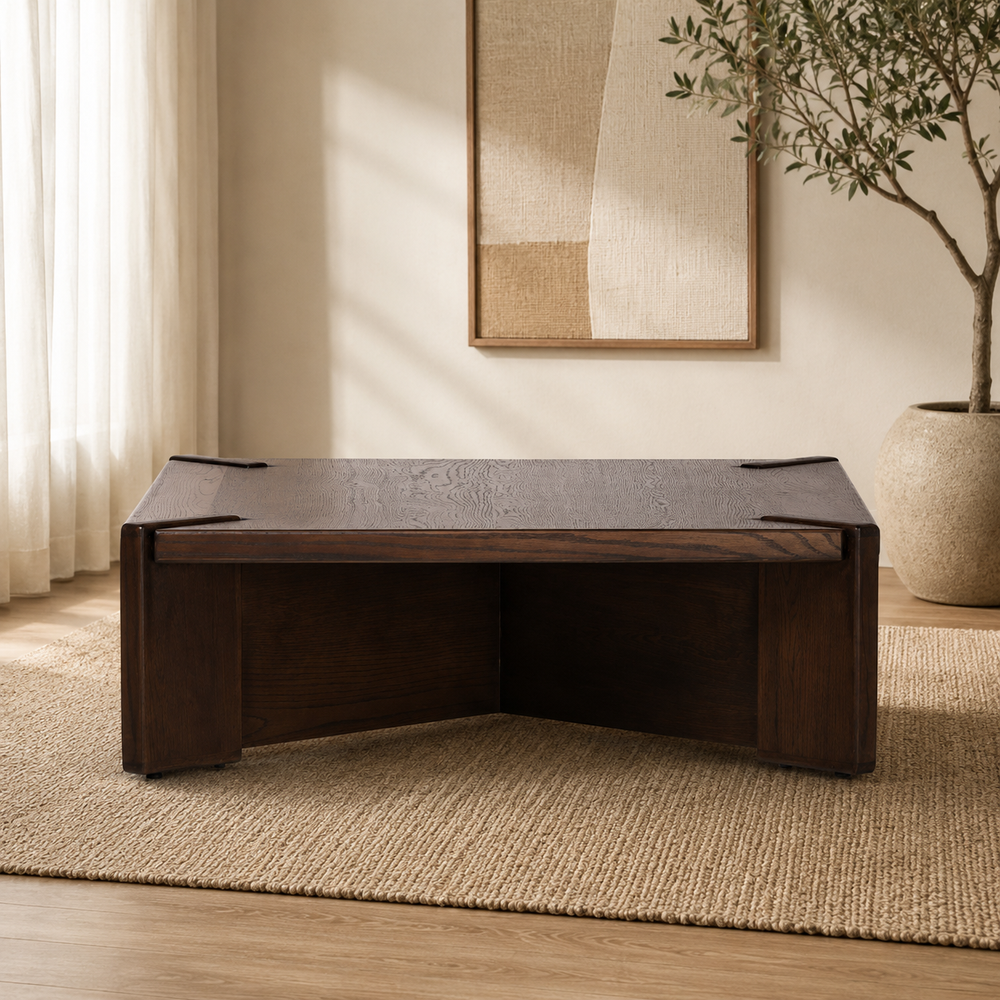 Solid teak wood modern coffee table with walnut finish