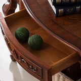Handcrafted teak wood sofa table with carved details