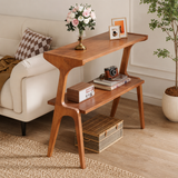 Solid teak wood console table with storage shelf