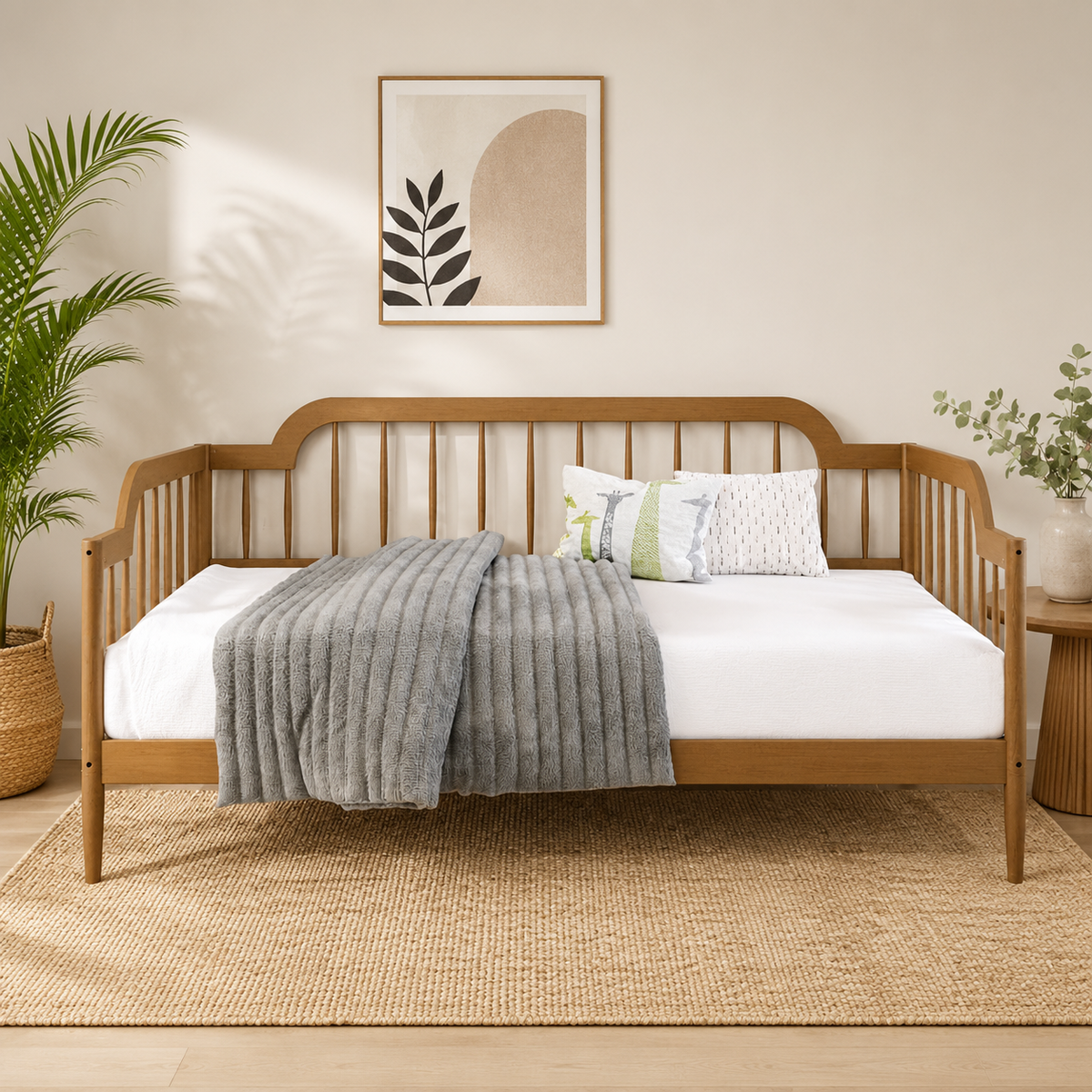 Solid teak wood daybed with spindle back