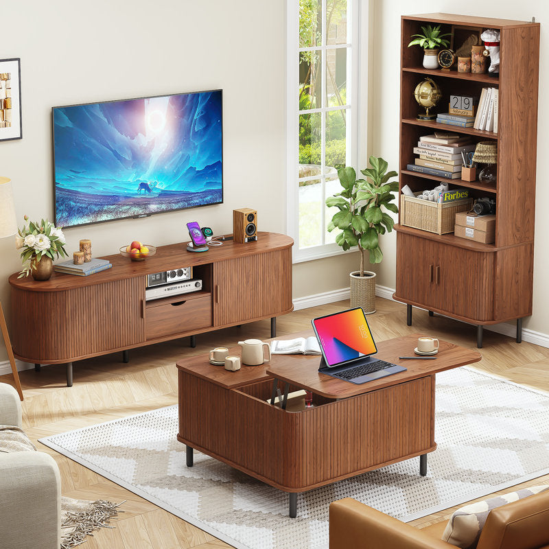 Premium teak wood bookcase cabinet by Sky Rise Decor