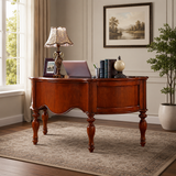 Solid teak wood executive office desk with classic curved design