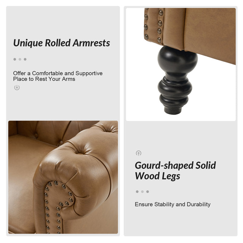 Solid teak wood handcrafted leather sofa for living room
