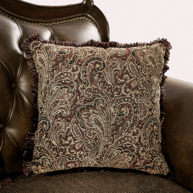 Antique brown teak wood upholstered armchair