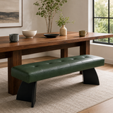 Solid teak wood dining bench with upholstered seat