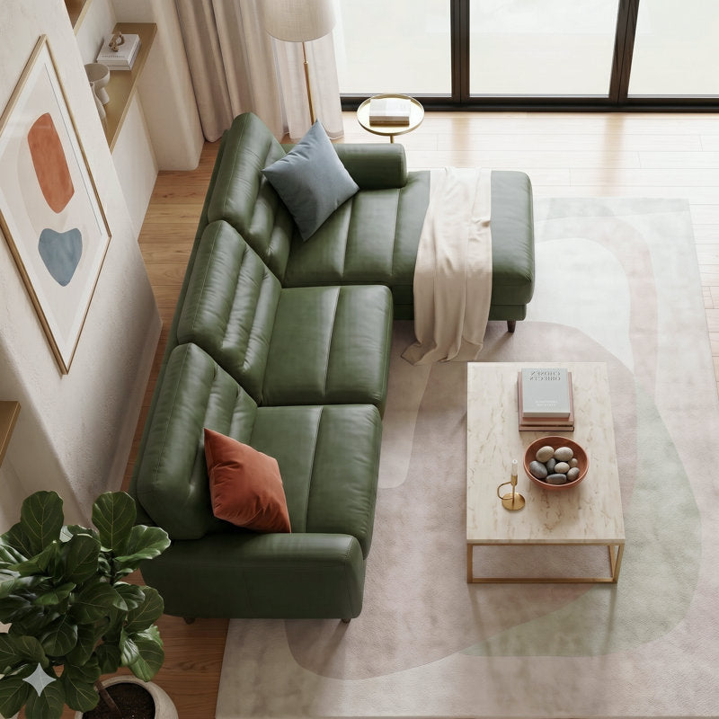 Contemporary Olive Green Corner Sofa with Wooden Legs