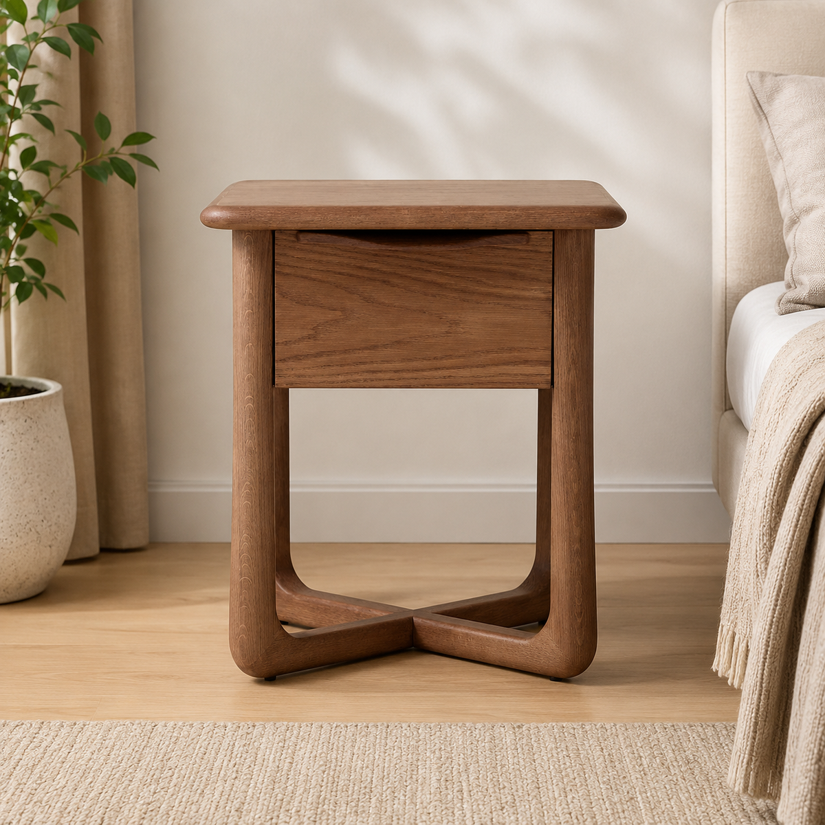 Solid teak wood modern nightstand with drawer