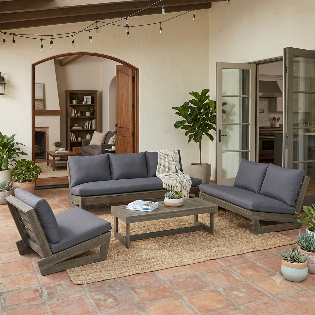 Premium solid teak wood outdoor patio sofa set with coffee table