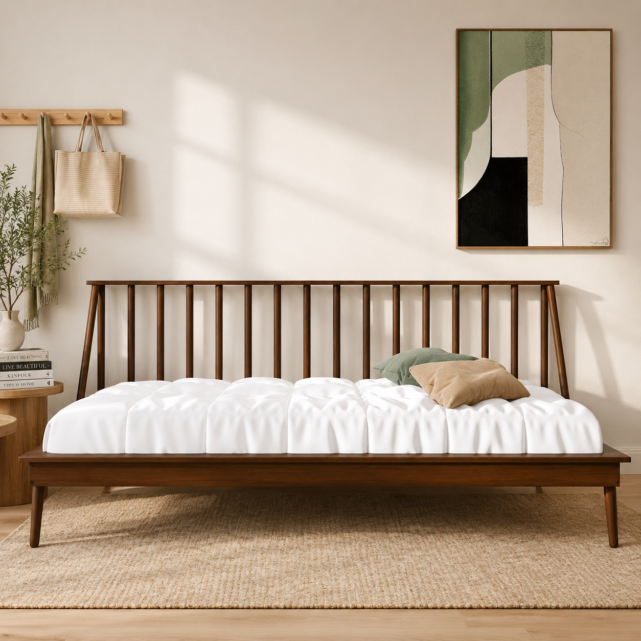 Solid teak wood modern platform bed by Sky Rise Decor