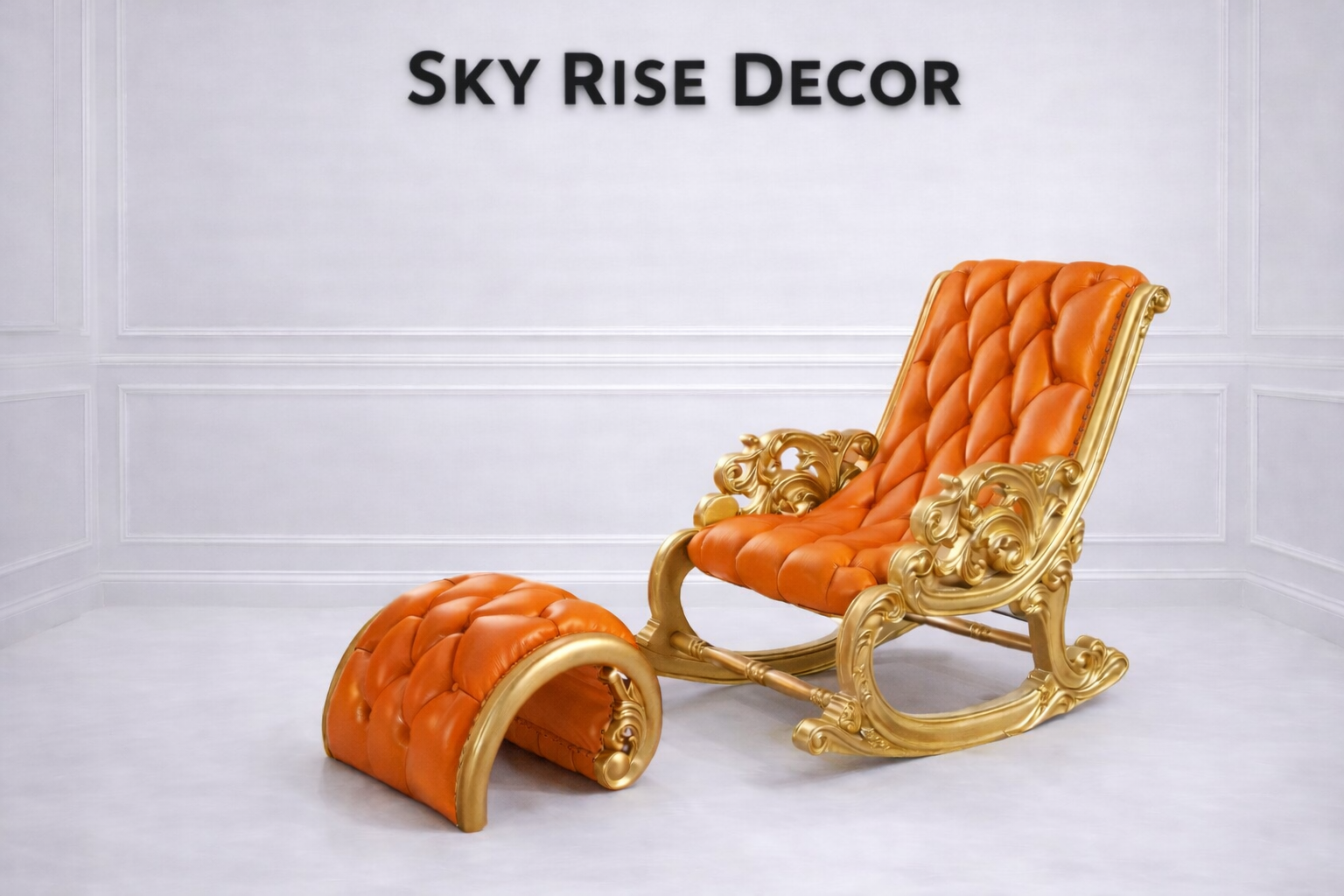 Luxury Teak Wood Rocking Chair with Ottoman – Handcrafted Royal Solid Wood Rocking Lounge Chair