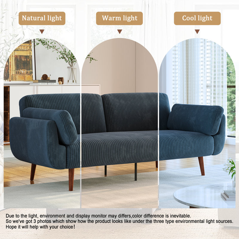 Luxury navy blue upholstered teak wood sofa