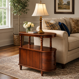 Solid teak wood sofa side table with drawers and cabinet storage