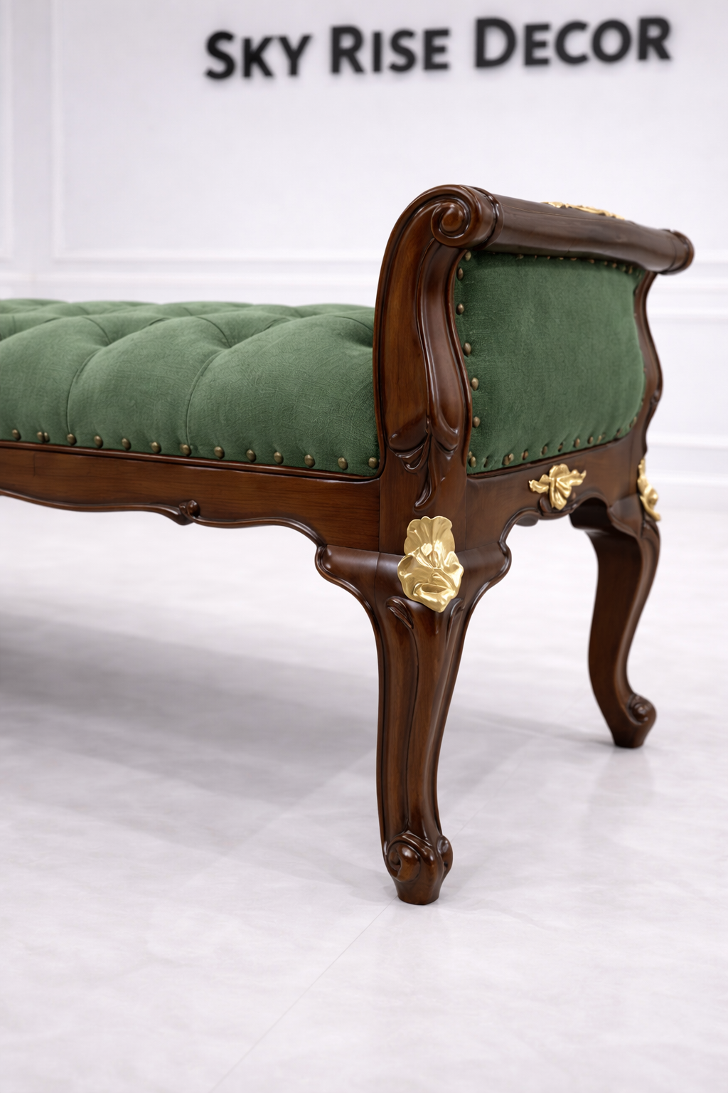 Handcrafted teak wood entryway bench with comfortable upholstered seating