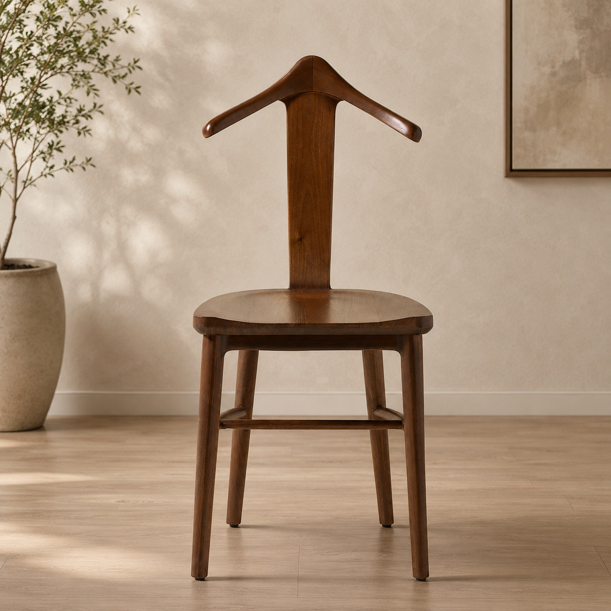 Solid teak wood valet chair with hanger backrest