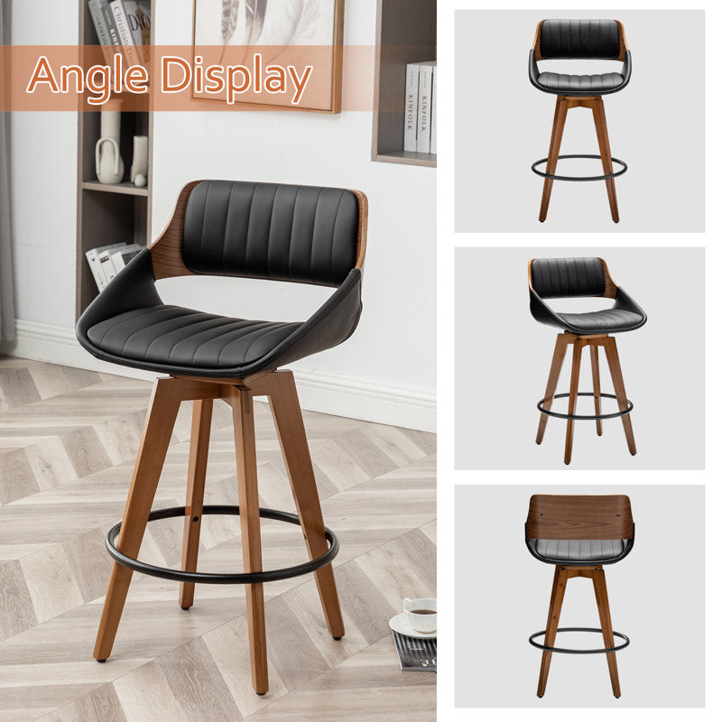 Solid teak wood stool with metal footrest