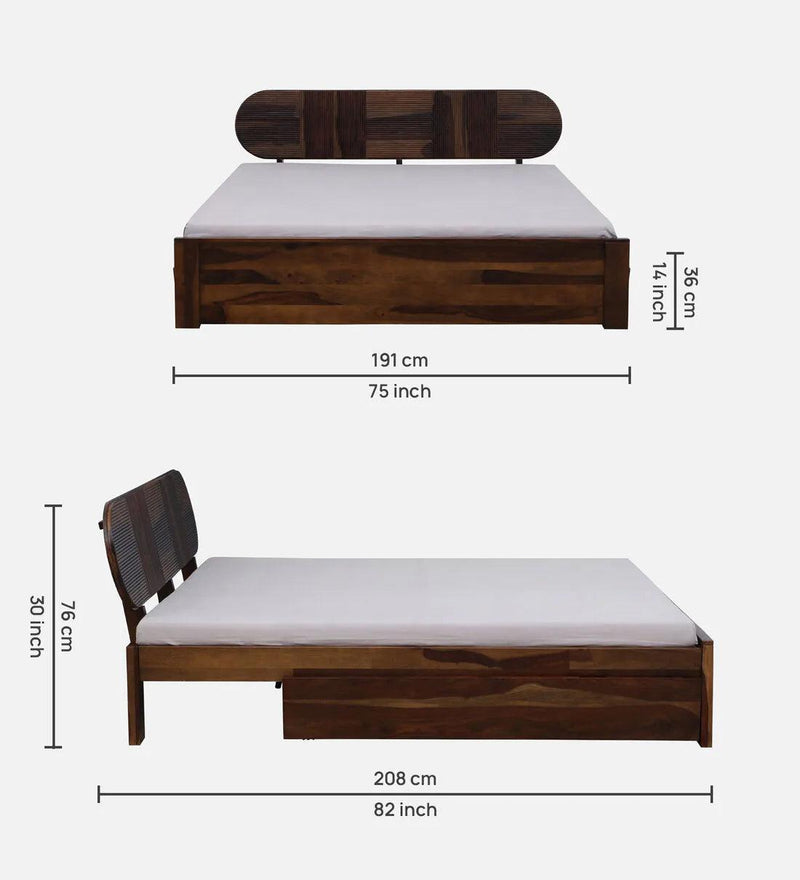 Solid wood bed frame in dark walnut finish