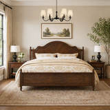 Solid wood platform bed frame with curved headboard