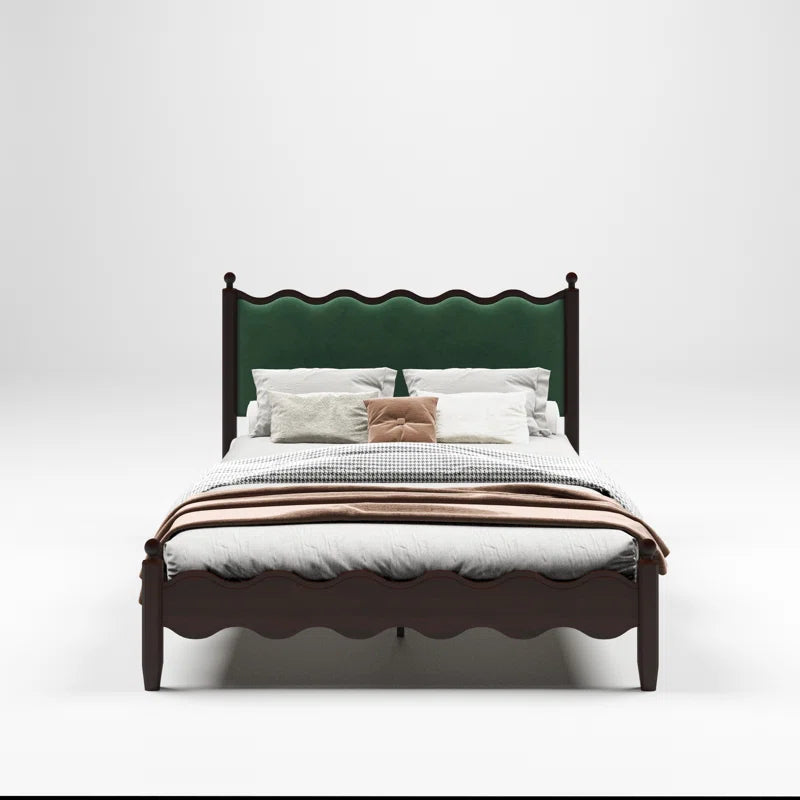 Dark wood king-size bed frame modern bedroom