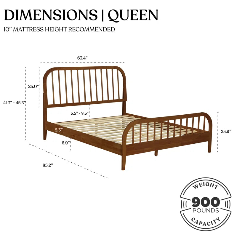 Solid wood platform bed with curved frame design