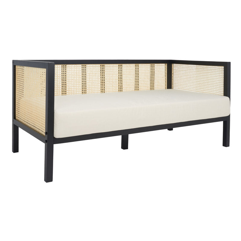 Teak Wood Cane Sofa – Modern Rattan Daybed Bench (3 Seater)