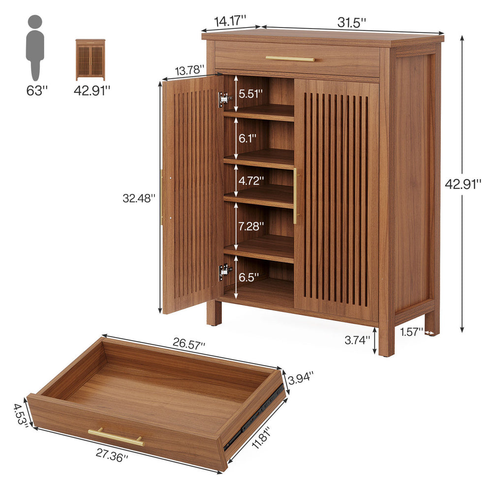 Modern teak wood entryway shoe storage cabinet