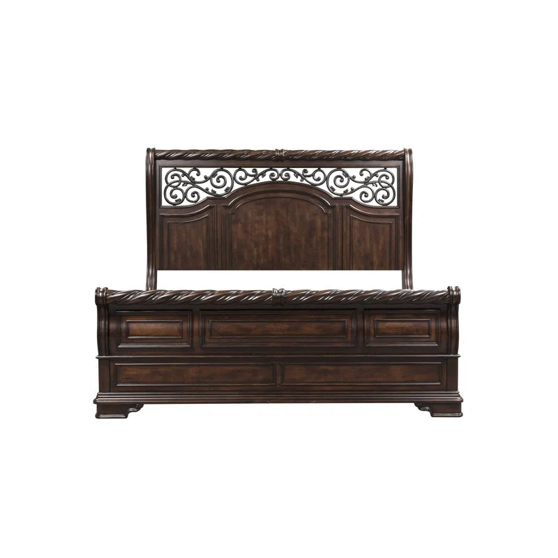Luxury traditional wooden bed frame with scrollwork