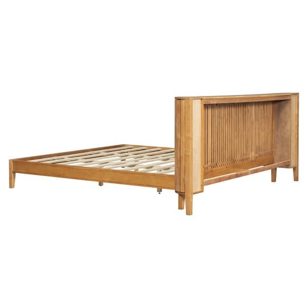 Designer wooden bed with slatted headboard