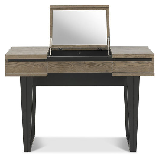compact makeup table with hidden mirror storage