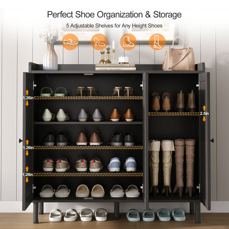 Wooden shoe cabinet with concealed storage
