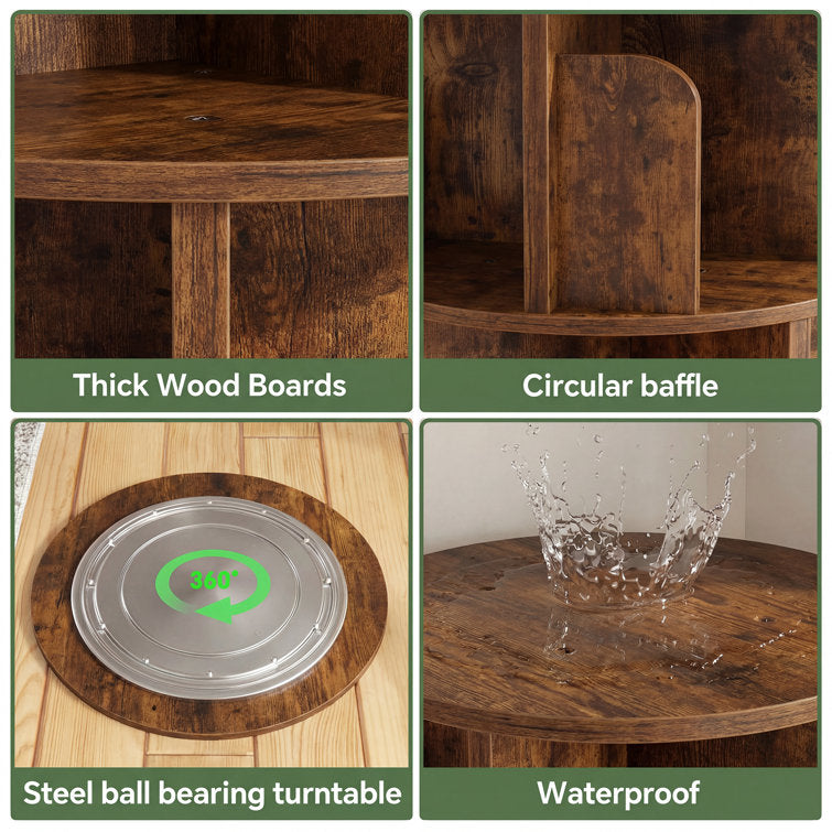 Round teak wood bookshelf organizer for bedroom and study
