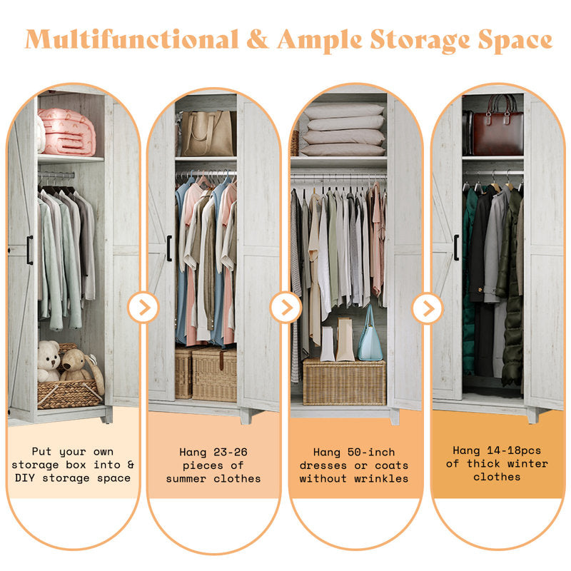 Farmhouse style 2-door wooden wardrobe