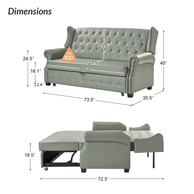 Green leather sofa with studded detailing