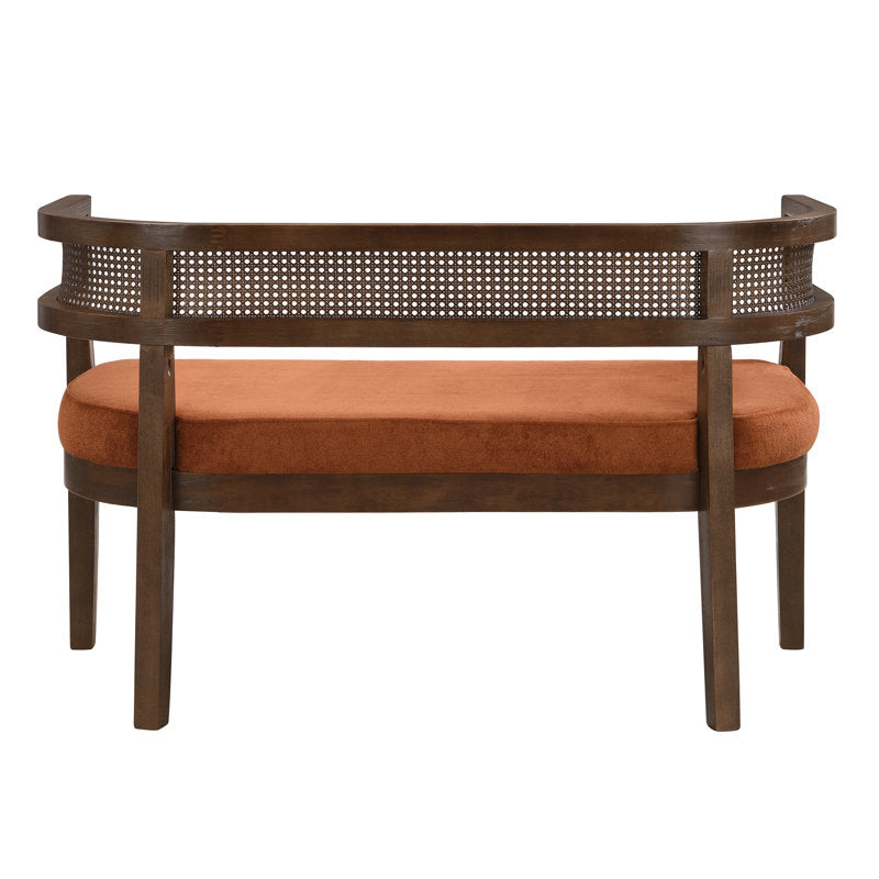 Luxury Teak Wood 2 Seater Sofa Chair with Boucle Fabric Upholstery & Cane Back | Designer Wooden Sofa