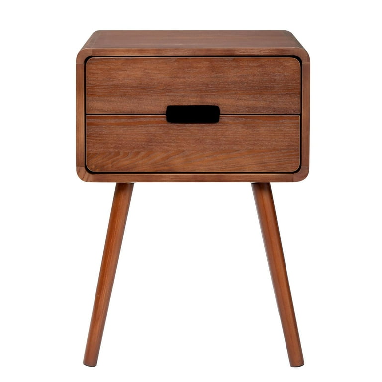 Decorative wooden nightstand styling

