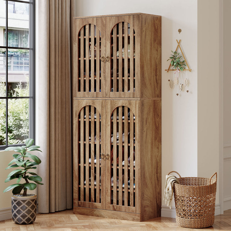 Solid teak wood tall storage cabinet in natural finish